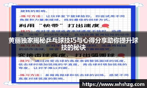 黄丽独家揭秘乒乓球技巧与心得分享助你提升球技的秘诀